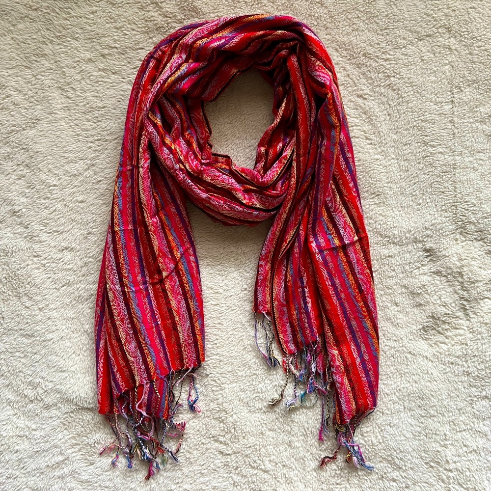 Pink Striped Multicolor Pashmina